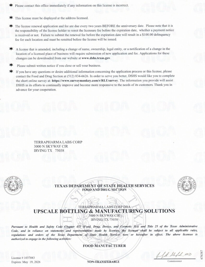food manufacturer s license